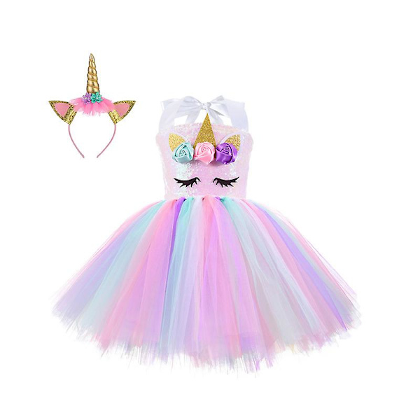 Unicorn kostyme for jenter, små jenter Rainbow Unicorn Tutu med pannebånd A 2T