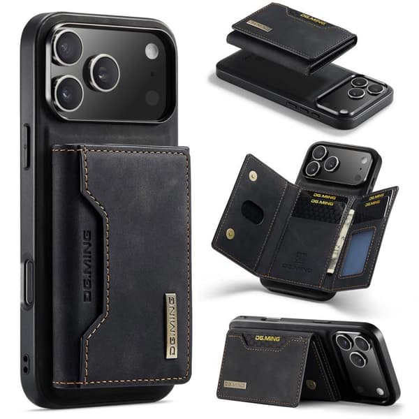 【BQ】iPhone 17 Pro Max Case Leather Wallet DG.MING M2 Series 3-Fold Card Bag Svart