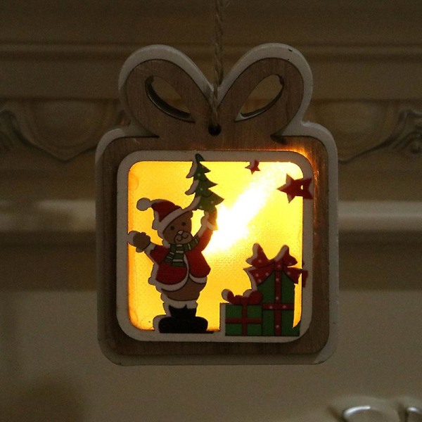 Træ 3 ​​stykker lysende julepynt med lys Træ lysende hængende vedhæng til juletræer Dekorationer Julegaver