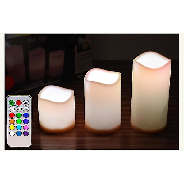 3-pack LED flimrande ljus Fjärrkontroll 12 färger Flameless Wave Edge Lamp