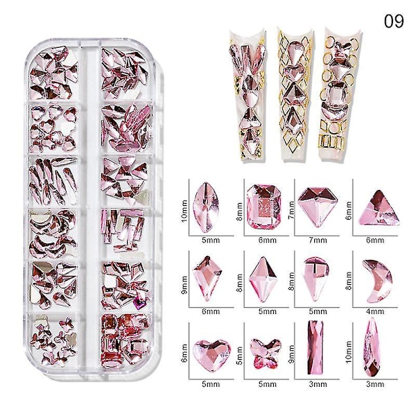 3d Glitter Nail Art Ab/färgglad Hotfix Rhinestones Flatback Crystal Diamond Gems Multi Size12 Gird Style 21