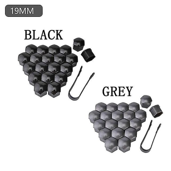 17mm/19mm/21mm bilhjulsmutterkapslar Plastskal av bildäck Skruv cap Hjulnav med klämma Black Grey 19mm