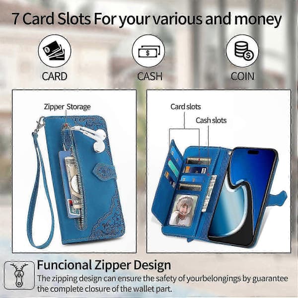 【BQ】Magnetisk kortholderpung med håndledsrem til Nothing CMF Phone 2 Pro Blue