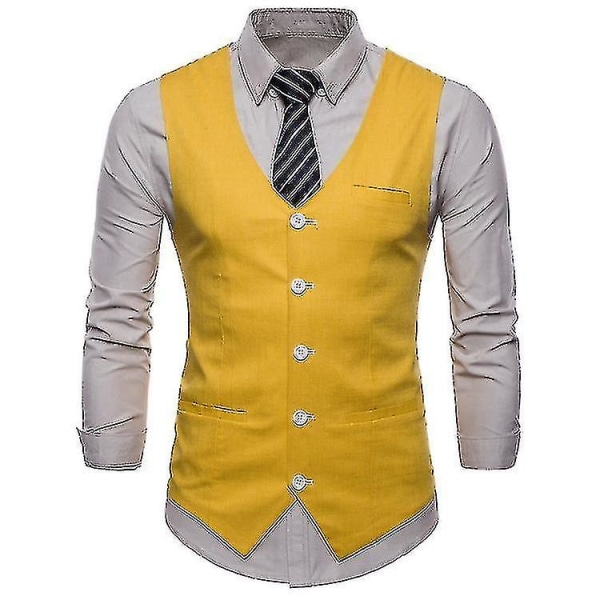 Men's Solid Color Single Breasted Vest yellow L