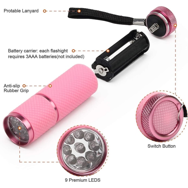 Pink LED Flashlight, Small Bright Flashlights with 9 LED Lights, Portable Lightweight Nail Dryer for Nail Gel