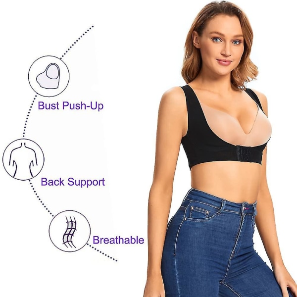 Humpback Posture Corrector Women Bra Support Chest Brace Up Shapewear Body Shaper For Hunchback Black