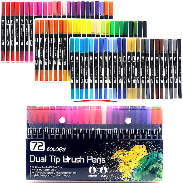 Dobbel spiss pensel kunstmarkør 12-120 farger Akvarell Fineliner Tegning Maling Skrivesaker Fargelegging Manga Art Supplies B 72Color