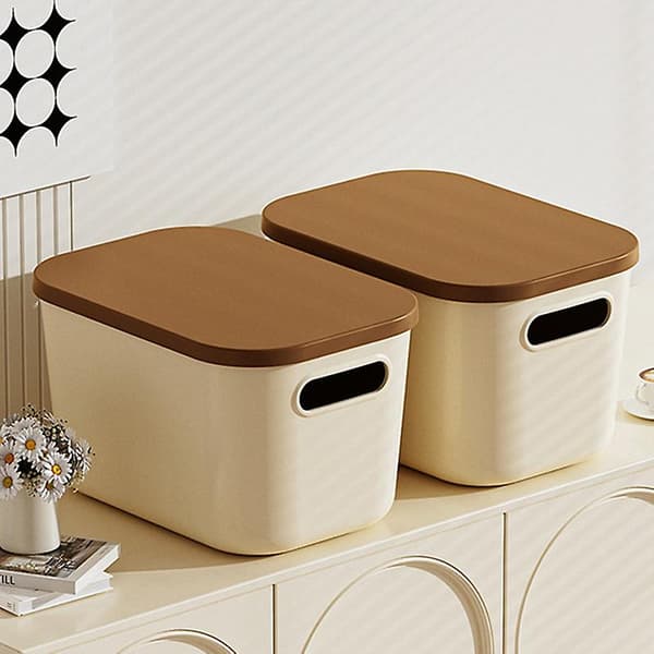【BQ】Storage Box with Lid and Handle Hole, Large Capacity, Stackable, Dustproof, for Makeup, Toys, Sundries Storage Basket White White L