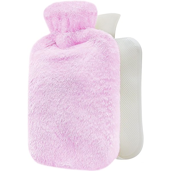 Varmvattenflaska med mjukt cover - 2L Stor - Klassisk varmvattenpåse för smärtlindring, nacke och axlar, fötter varmare, mensvärk, varmt och kallt T