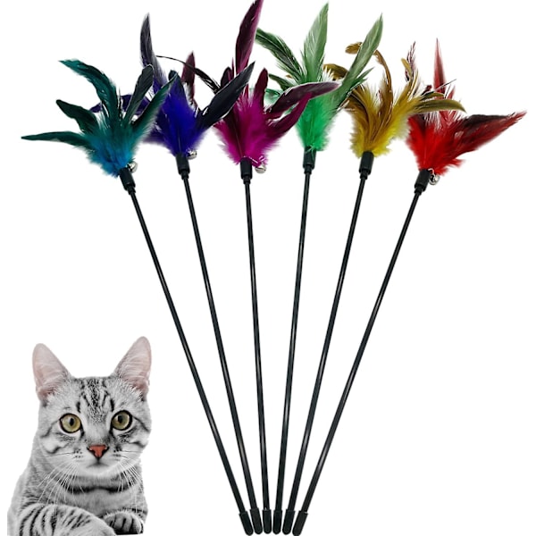 Cat Wand Toy Feather Stick Cat Toys, 6 st Cat Feathers Wand Toy, Interactive Cat Toy Feather Wand För Innekatter