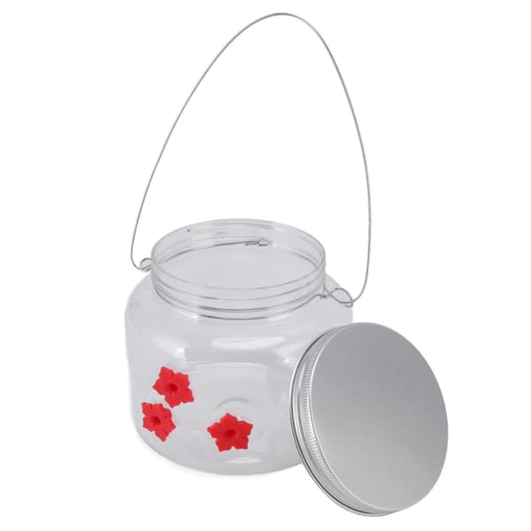 Hængende Fuglefoderautomat 475ml Rødt Blomsterdesign 3 Foderporte Bred Åbning Nem Påfyldning