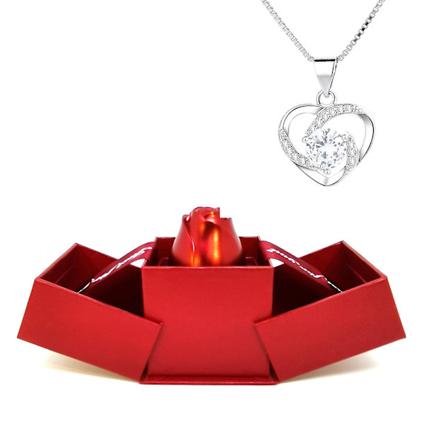 Rose smykker opbevaringsæske Elegant krystal vedhæng halskæde Romantisk valentinsdag gave til kvinder Heart Powder Gold