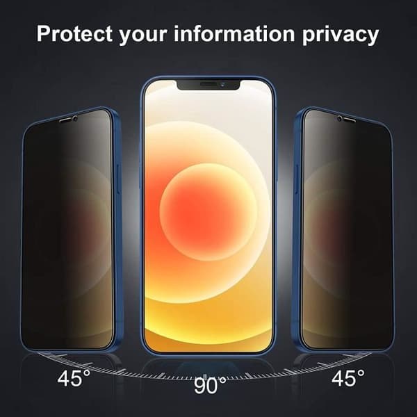 2-pack skärmskydd i härdat glas för iPhone 12, Anti-Spy, Splittersäkert härdat glas