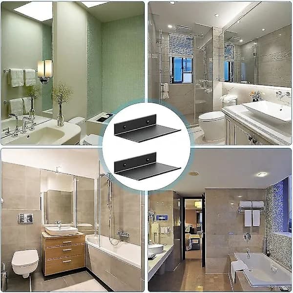 【BQ】Metal Wall Shelves, 2 Pieces 20cm Black Floating Shelves, Wall Mounted Shower Shelf, Wall Mounted Rectangular Shelf
