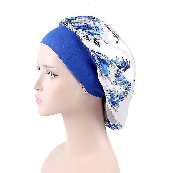 Lady Muslim Hijab Hattar Chemo Kepsar Huvudsjal Turban Wrap Huvudbonader Blue and White