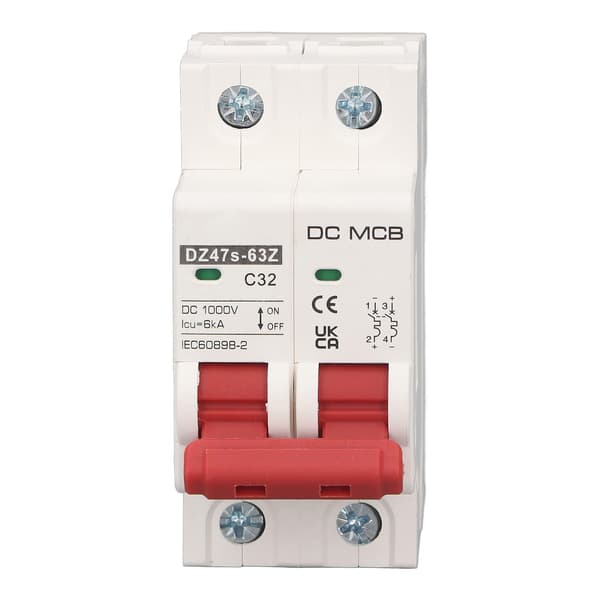 2P Liten Strømbryter 6000A Brytekapasitet Solcelle PV System Mini DC 1000V 32A