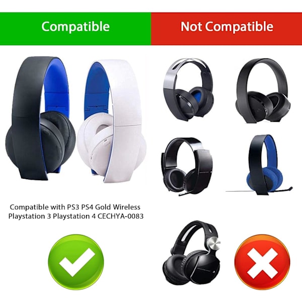 1 par øreputer av lærskum som er kompatible med Sony PS3 PS4 Gold Wireless 7.1