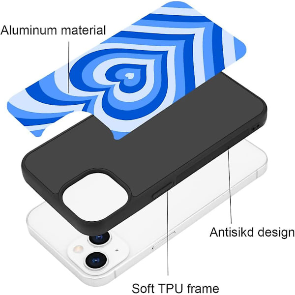 Qishang Gradient Blue Heart Mönster Designat for Iphone 13 Pro Fodral Shockpro Av Anti-repa Skyddsfodral Hårt Aluminium Bakfodral Smal Mobiltelefon