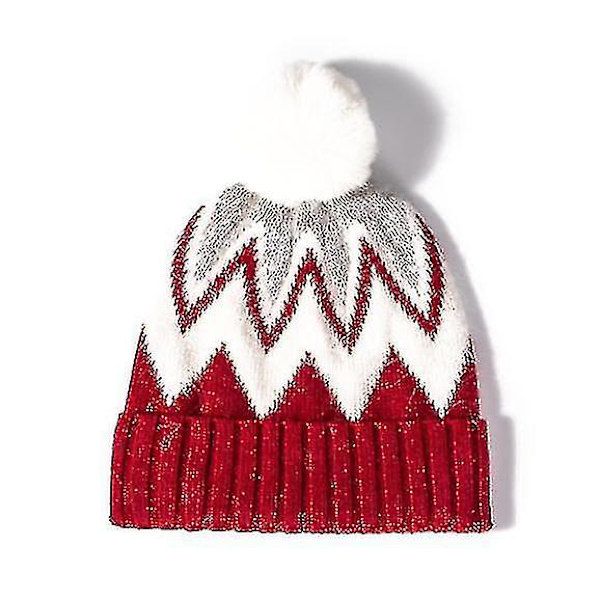 Hhcx-Womens Beanie Hats Faux Fur Pom Beanie Vinterlue red