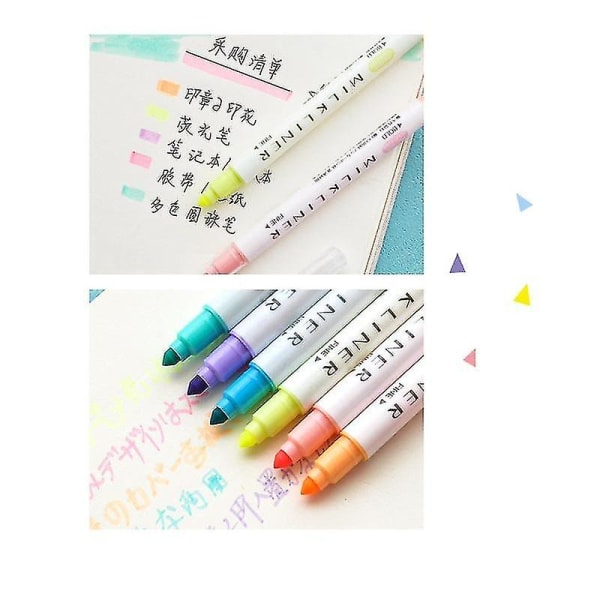 12 Light Color Highlight Penna Dubbelsidig Highlighter Pen Ritverktyg