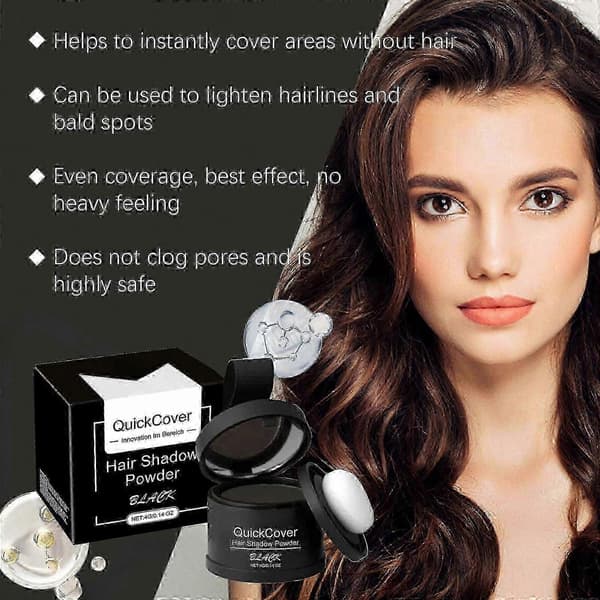 Pudder til at retouchere hårgrænser, brunt og sort hår, dækker rødder, udjævner falmede linjer, fuldender makeuplooket brown