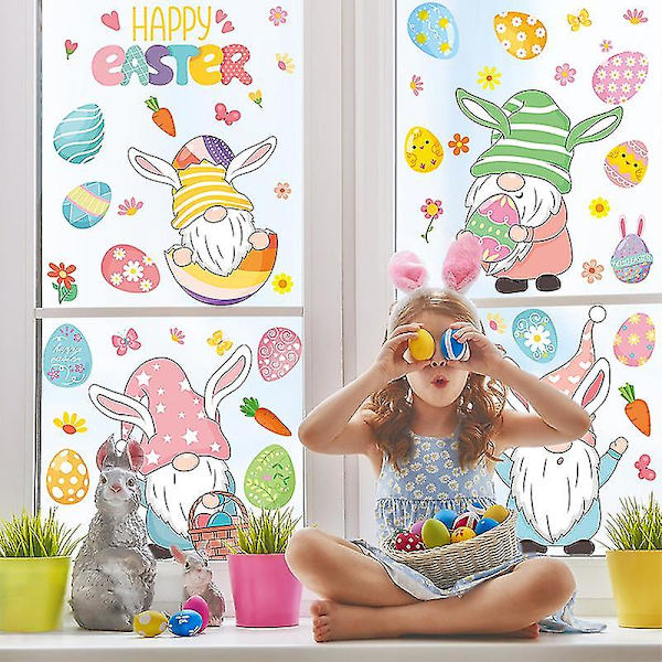 Easter Window Stickers, Easter Decorations 9 Sheets Easter Bunny Window Clings Pvc Static Stickers B