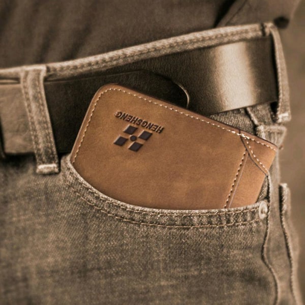 Lommebok for menn Skinn Billfold Slank Hipster Kuskinn Kredittkort-/ID-holdere Innsatser Myntvesker Luksus sammenleggbar forretningslommebok Vertical Coffee