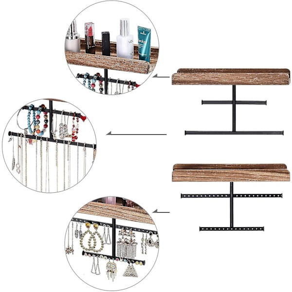 Hengende Veggmontert Smykke Organizer Med Rustikk Tre Smykke Holder Display For Halskjeder Br