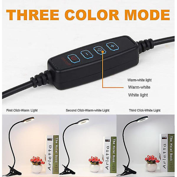 Clip-on Led Læselys Usb Genopladeligt Bord Skrivebord Lam Med Fleksibel Klemme