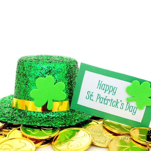 100 kpl St. Patrick's Day Shamrock Coins, Shining Lucky Plastic Coin 4-lehtinen Clover Irish St. Patrick's Day Kolikot Gold