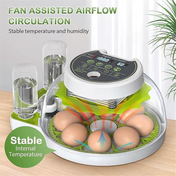 【BQ】Egginkubator med automatisk eggvendingsfunksjon, digital temperatur- og fuktighetskontroll, støtter 8 egg EU-plugg-Perfet
