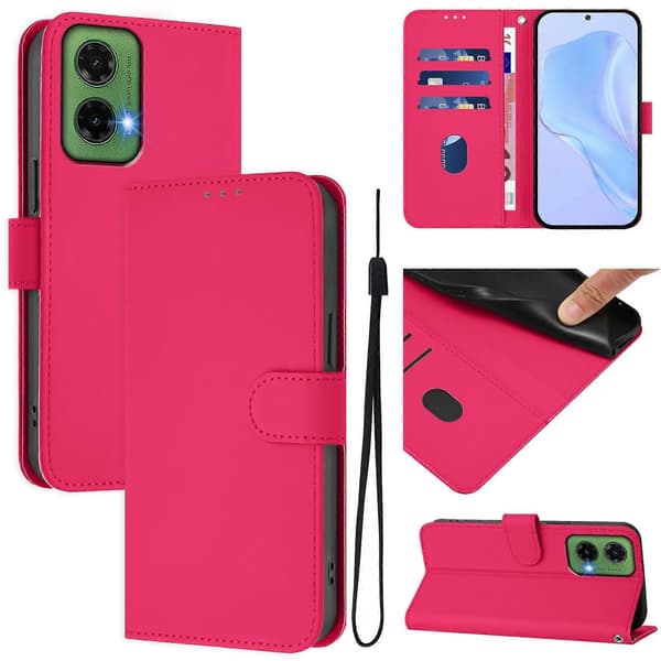 【BQ】Lanyard PU-etui til Motorola Moto G35 Rose Red
