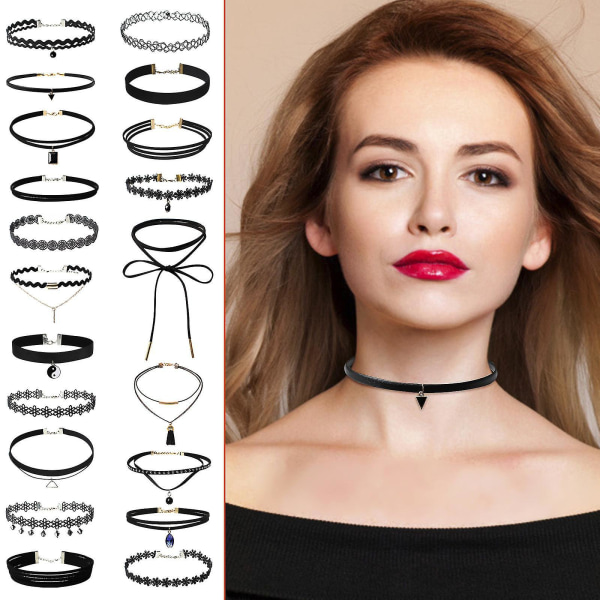 20 stykker Choker Halskæde Sæt Stretch Velvet Classic Gothic Tattoo Blonde Choker Multicolor