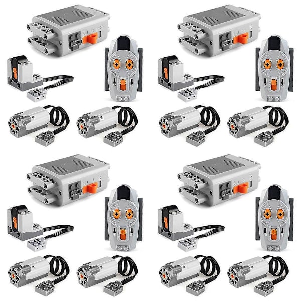 【BQ】20 pcs Power Function Motorized Building Blocks Power Pack 8 Medium Motors, 4 Battery Boxes, 4 IR Remote Controls C Grey