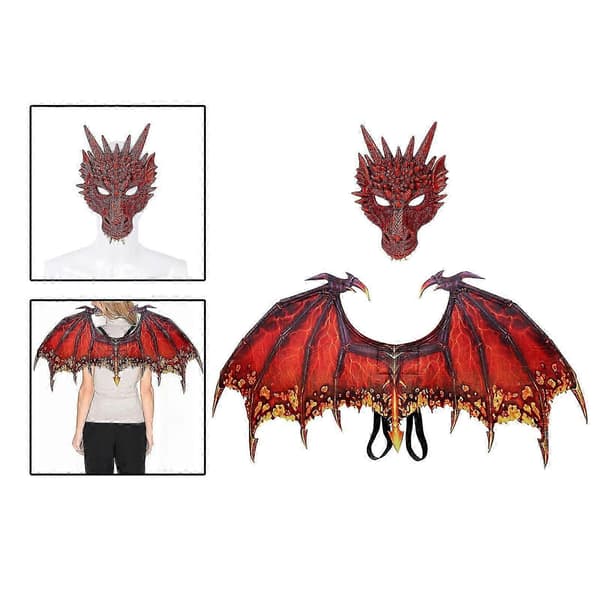 Dragevingekostume, sød dinosaurmaske med hale, cosplay-sæt til voksne - DSW Red