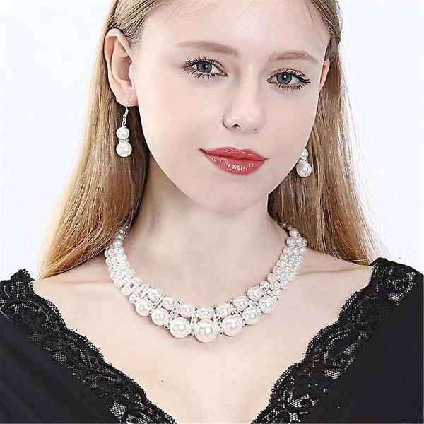 Perfekt parning - elegans med personlighet, pärlhalsbandsörhängen set Pearl Necklace Earrings Set