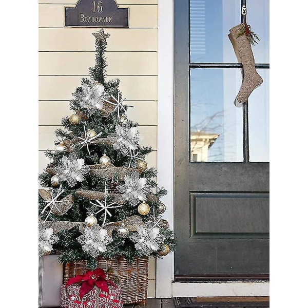 16 stk Julestjerneblomster til julepynt silver