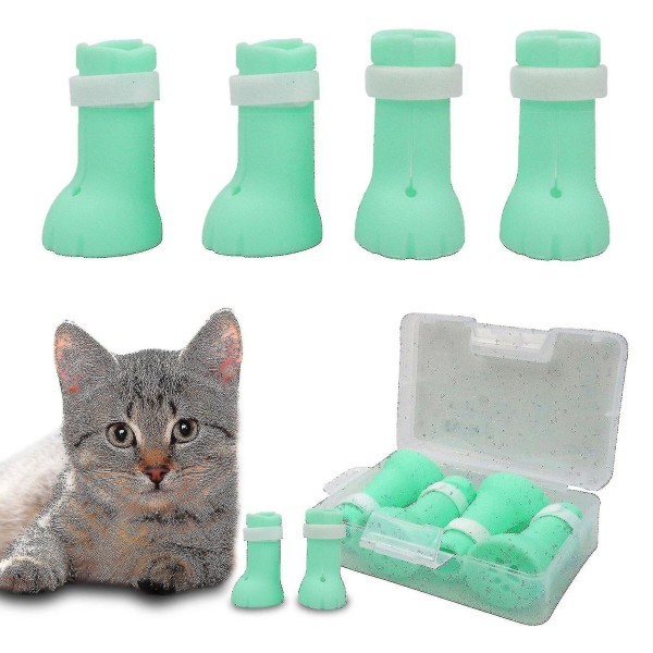 Cat anti-scratch Skor Med Magic Strip Justerbar Silikon Pet Grooming Repa Restraint Booties (4st, grön) Xinda