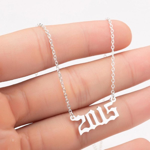 1980-2019 Birth Year Number Charm Pendant Stainless Steel Chain Necklace Jewelry Silver 1981