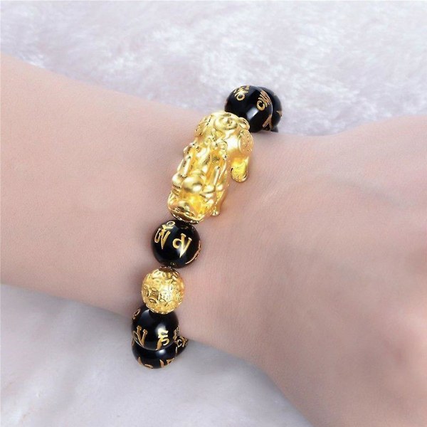 Feng Shui Obsidian Stone Beads Armbånd Menn Kvinner Unisex Armbånd Gull Svart Pixiu Wealth And Good Luck Kvinner Armbånd