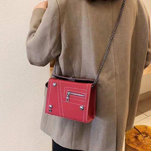 Punk Messenger Bag For Dame Kjede Skinn Crossbody Skulderveske