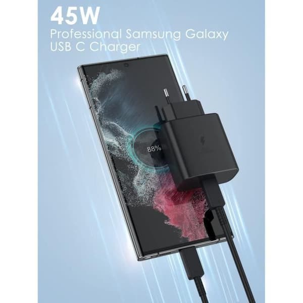 Strømadapter 45W Hurtigoplader - USB C - 2M - Kompatibel med Samsung S22/Z Flip 4
