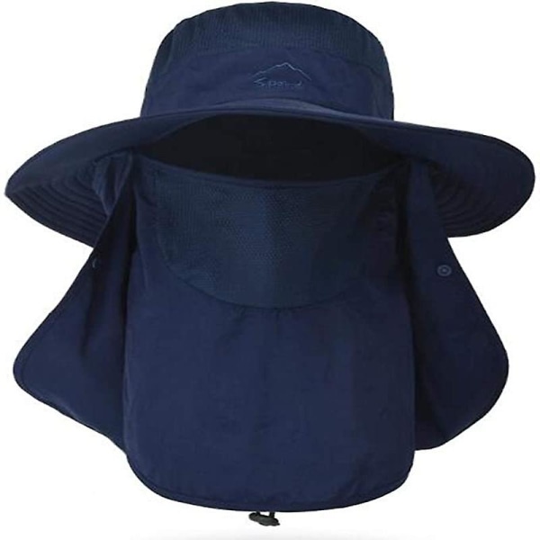 Fiskehatt for menn og kvinner, utendørs Uv-solbeskyttelse Bredkant lue med ansiktsdeksel og nakkeklaff navy blue