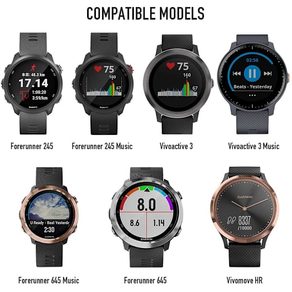 Uusi hihna Garmin Vivomove HR Vivoactive 3 Music Forerunner 245645 Musicille, 20 mm Premium silikoni QuickFit -hihnat, useita värejä (B