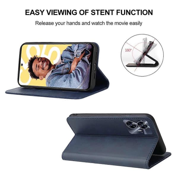 【BQ】Magnetic Closure Leather Phone Case Blue Blue For Realme C55