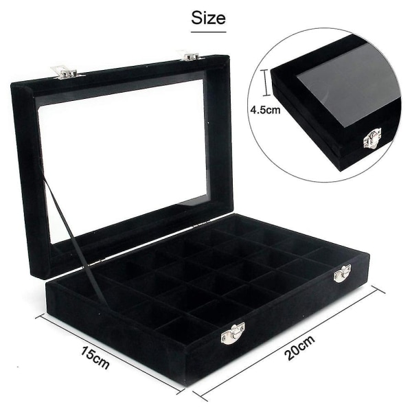 Clear Lock Sammet 24 Grid Smyckesbricka Transparent Smycken Display
