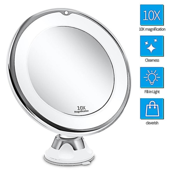 10x förstorande sminkspegel med lampor, intelligent switch, 360 graders rotation, kraftfull sugkopp, bärbar, bra för bordsskiva, badrum, trave