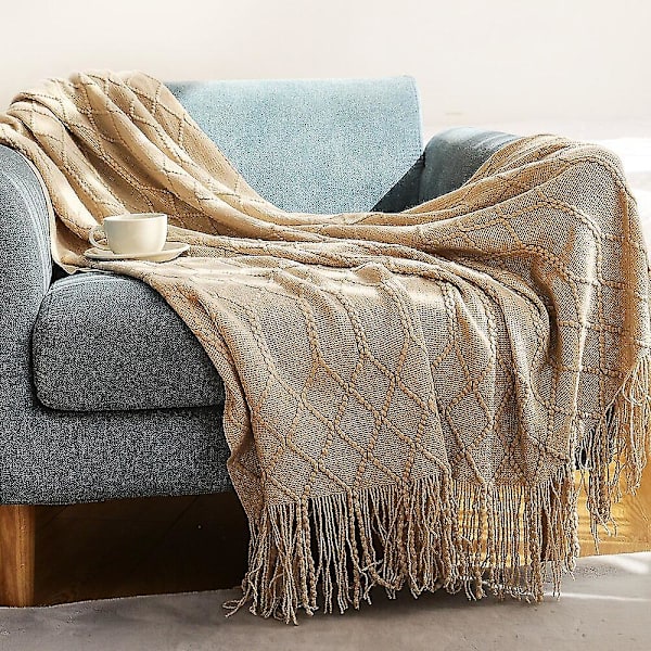Inya Slängfilt Strukturerad Solid Mjuk Soffa Soffa Överdrag Dekorativ nordisk stickad filt Tyngd juldekor Plädar CL-khaki 127x172cm