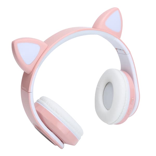 Bluetooth 5.0 Stereo Musikhörlurar Kat Öra Belysning Söta Headset för Unga Människor Rosa Cirkelmönster