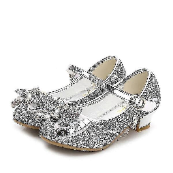 Prinsessebarn Skinnsko For Jenter Blomst Casual Glitter Barn Høyhælte Sko A sølv A silver 38